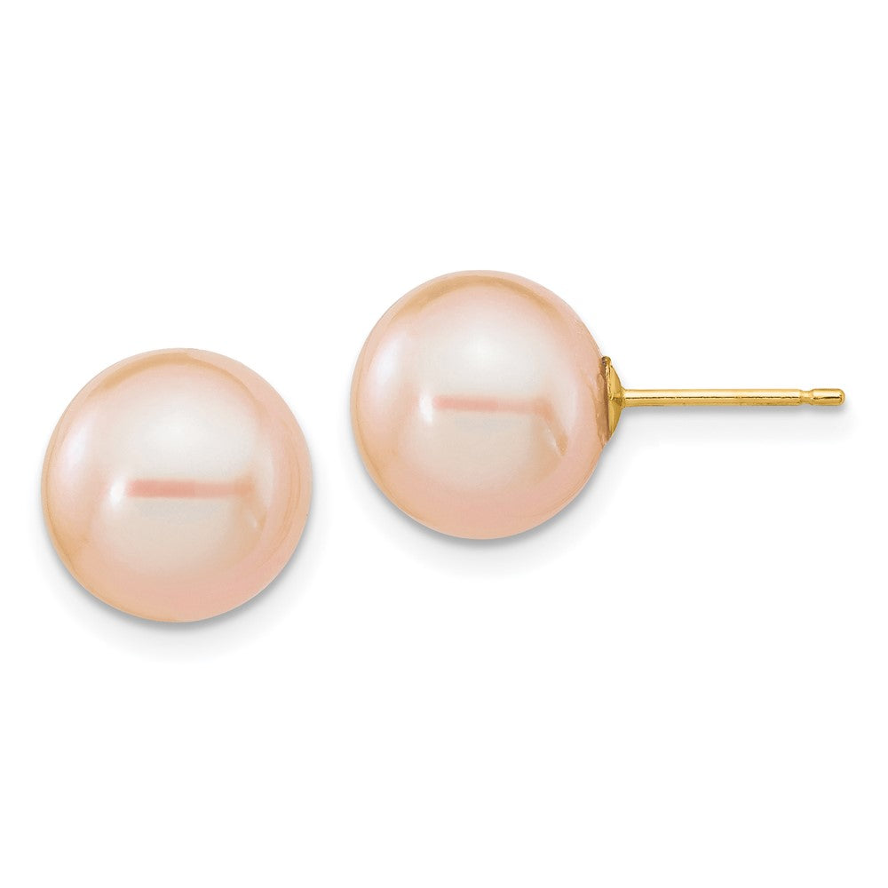 14K Gelbgold 10 11mm Rosa Rund Süßwasser Zuchtperle Ohrstecker