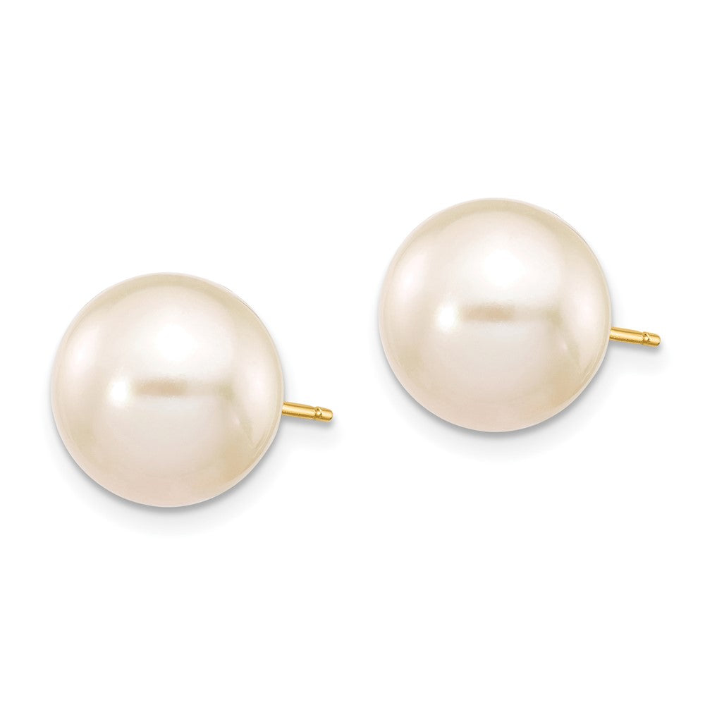 14K Gelbgold 10 11mm Weiß Rund Süßwasser Zuchtperle Ohrstecker