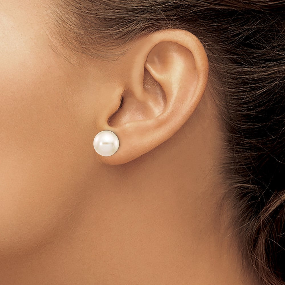 14K Gelbgold 10 11mm Weiß Rund Süßwasser Zuchtperle Ohrstecker