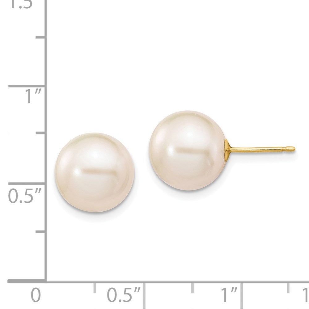 14K Gelbgold 10 11mm Weiß Rund Süßwasser Zuchtperle Ohrstecker