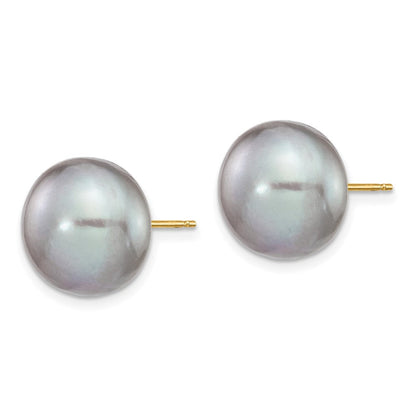 14K Gelbgold 12-13mm Grau Knopf Süßwasser Zuchtperle Ohrstecker
