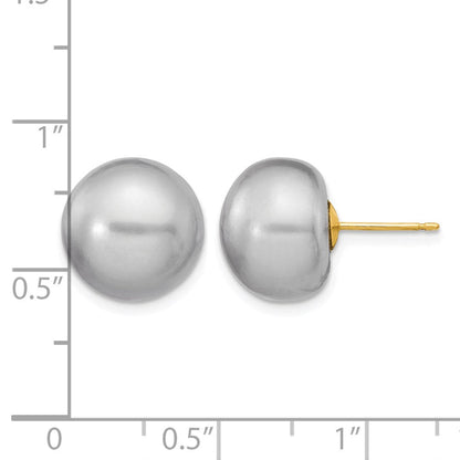 14K Gelbgold 12-13mm Grau Knopf Süßwasser Zuchtperle Ohrstecker