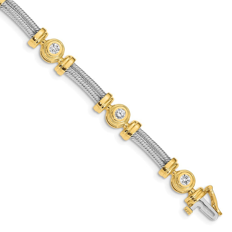 14K Bicolor Komplett 1.4 Karat Rund Aaa Diamant Zargenfassung und Gedreht Stab 7 Zoll Armband