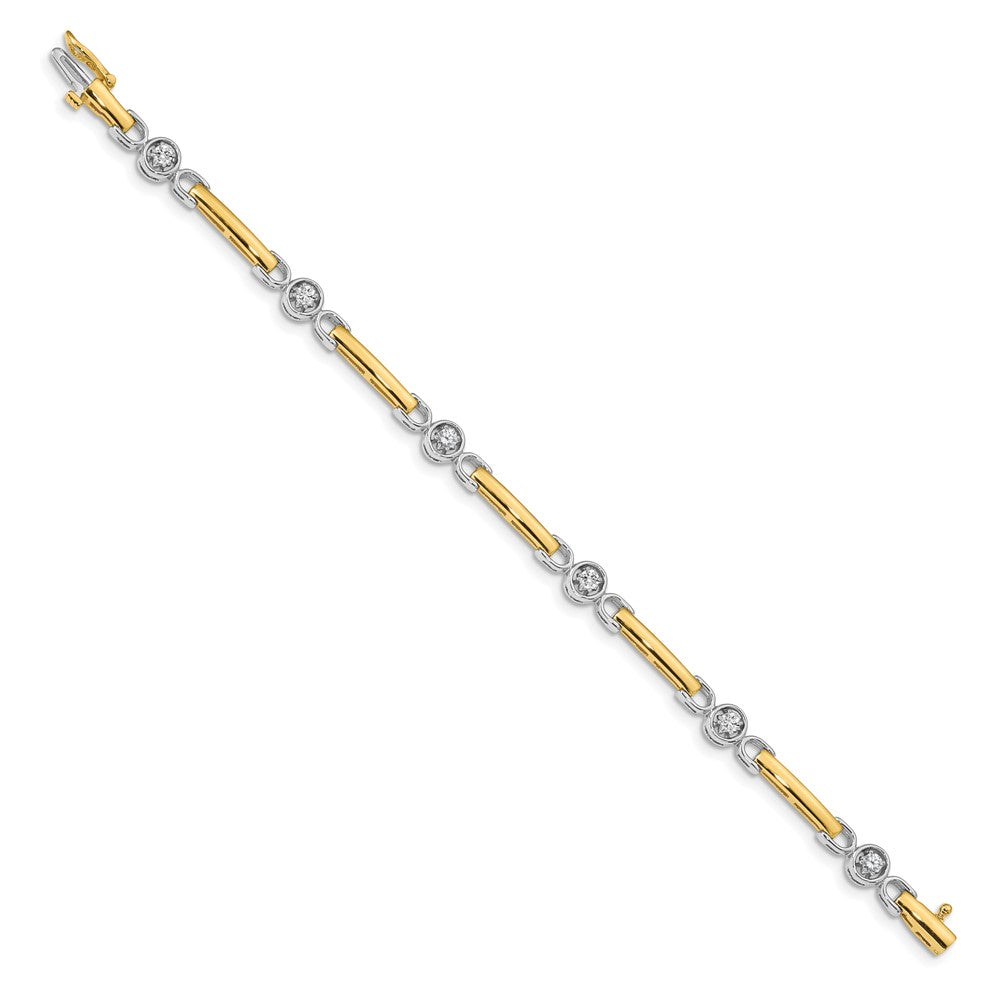 14K Bicolor Komplett 1/2 Karat Rund A Diamant Stab 7 Zoll Tennis Armband
