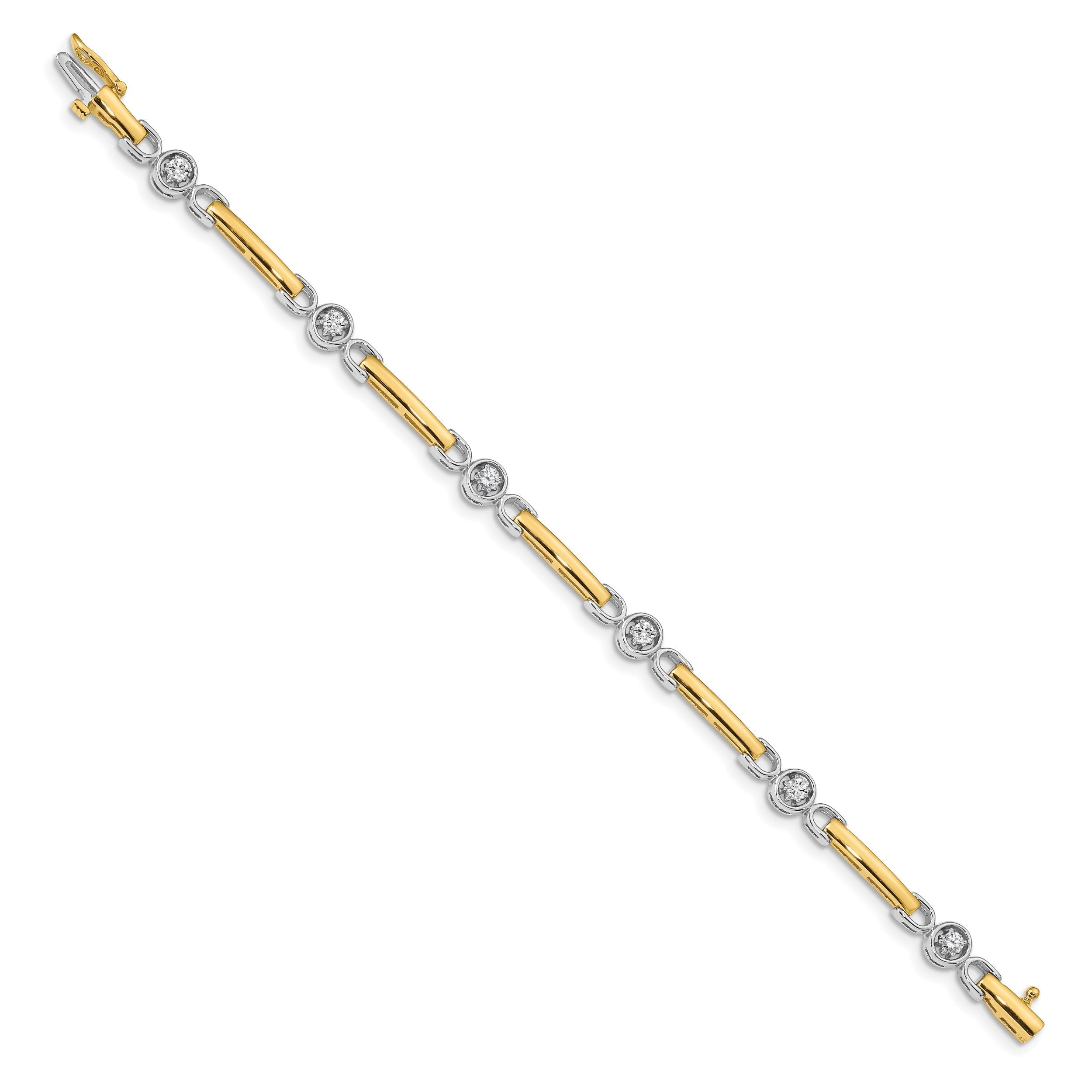 14K Bicolor Komplett 1/2 Karat Rund Aa Diamant Stab 7 Zoll Tennis Armband