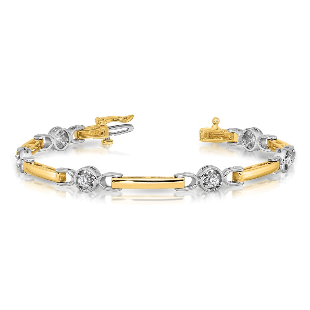 14K Bicolor Komplett 1/2 Karat Rund A Diamant Stab 7 Zoll Tennis Armband