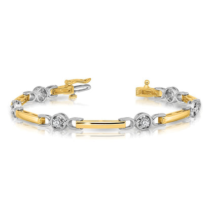 14K Bicolor Komplett 1/2 Karat Rund Aa Diamant Stab 7 Zoll Tennis Armband
