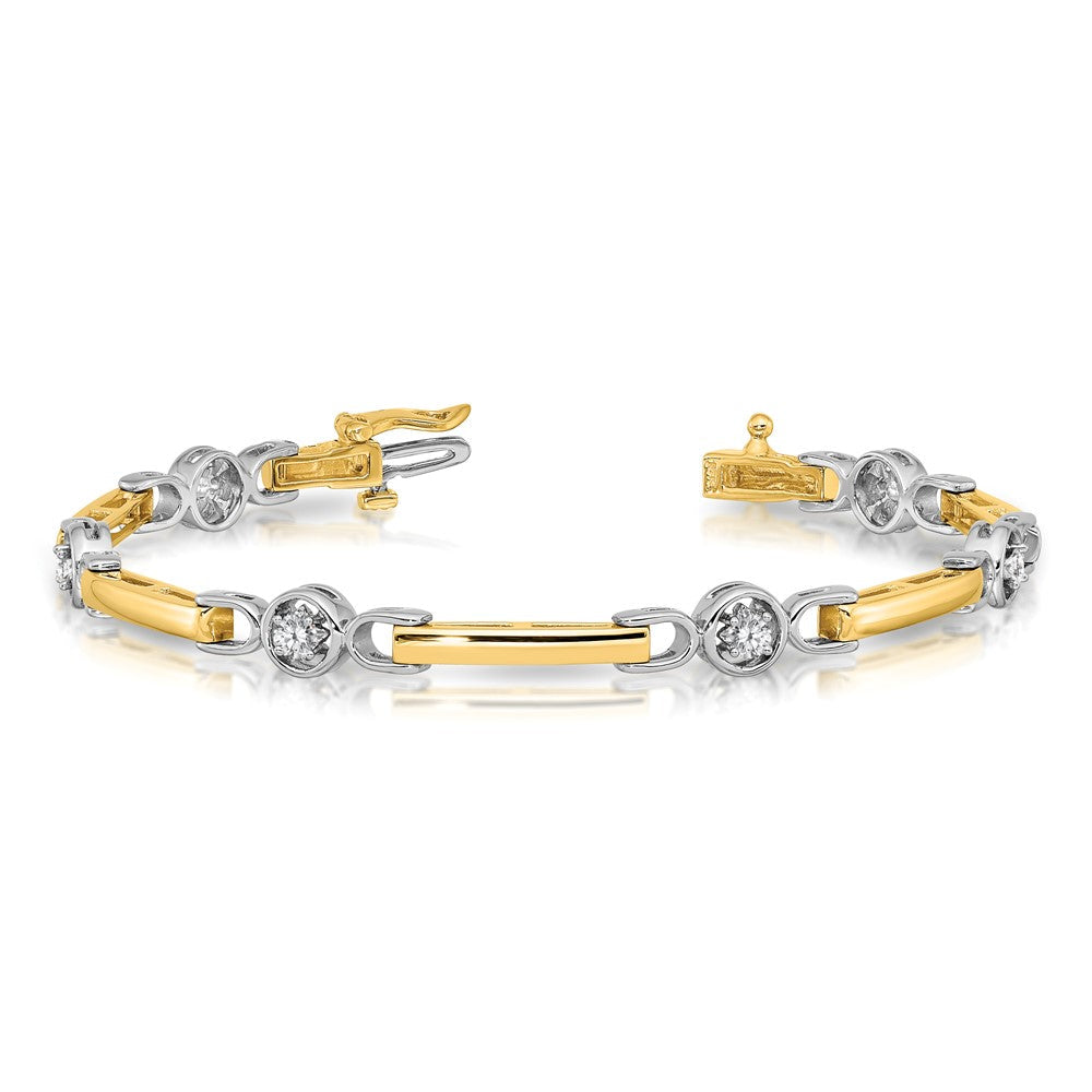 14K Bicolor Komplett 1/2 Karat Rund A Diamant Stab 7 Zoll Tennis Armband