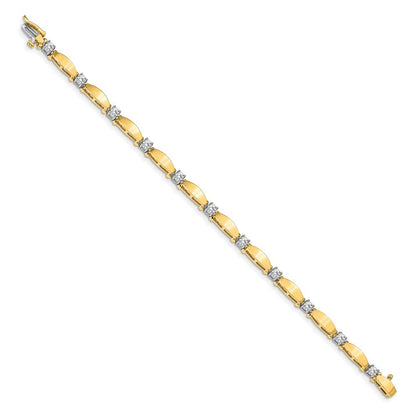 14K Bicolor Komplett 1.13 Karat Rund Aa Diamant Gebogen Stab Glieder 7 Zoll Tennis Armband