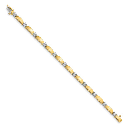 14K Bicolor Komplett 1.13 Karat Rund Aa Diamant Gebogen Stab Glieder 7 Zoll Tennis Armband
