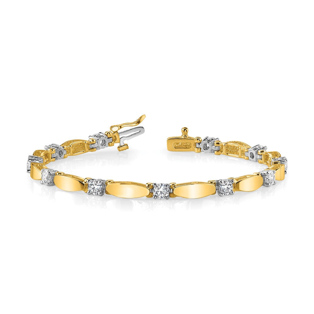 14K Bicolor Komplett 1.13 Karat Rund Vs Diamant Gebogen Stab Glieder 7 Zoll Tennis Armband