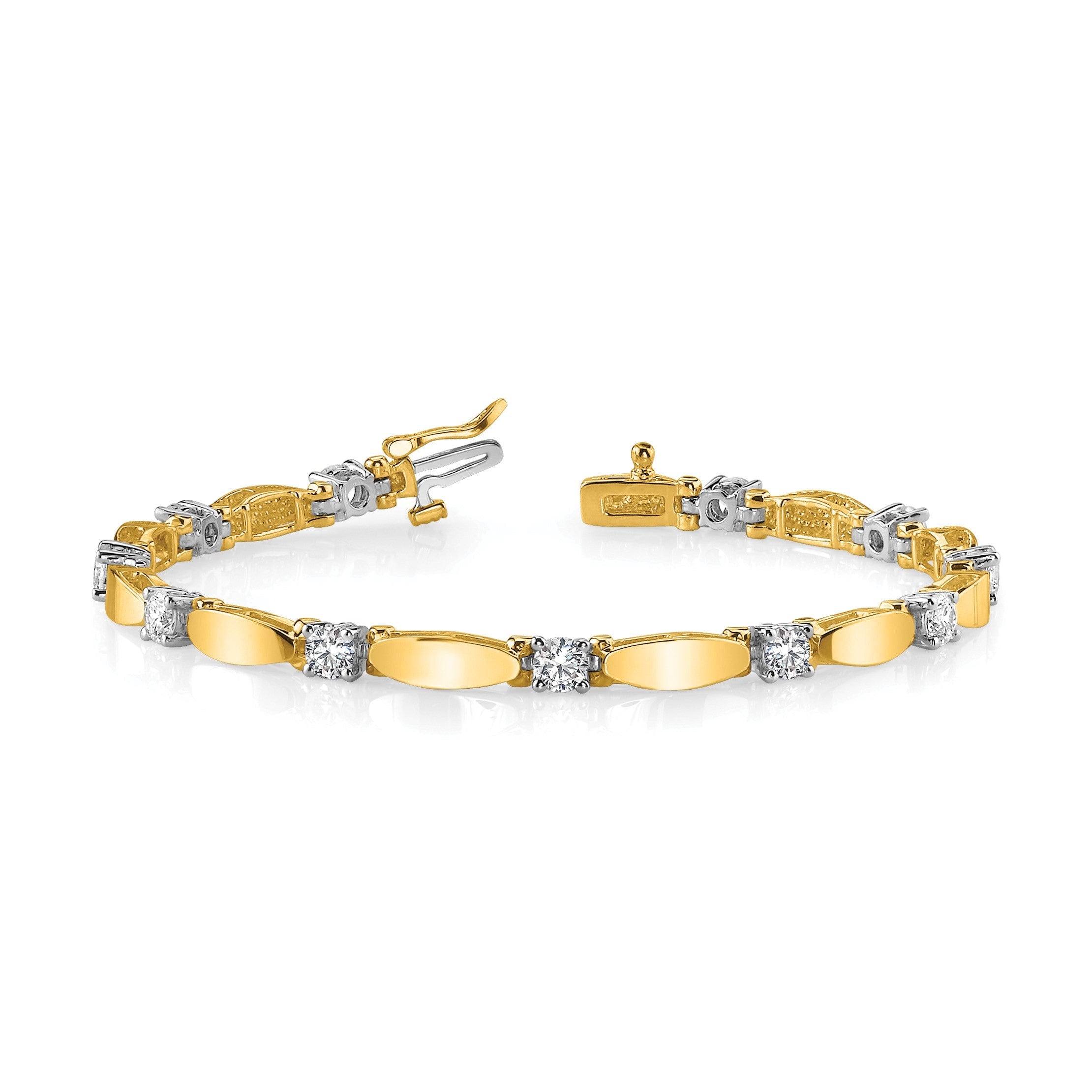 14K Bicolor Komplett 1.13 Karat Rund Aa Diamant Gebogen Stab Glieder 7 Zoll Tennis Armband