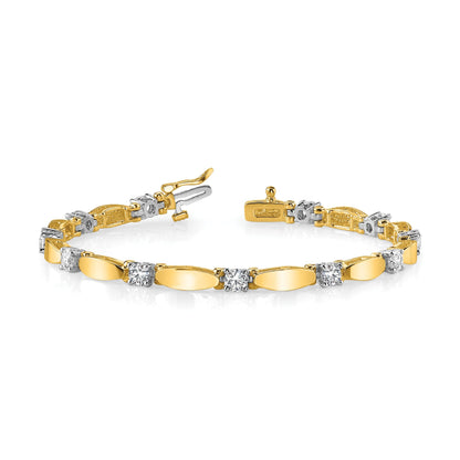 14K Bicolor Komplett 1.13 Karat Rund Aa Diamant Gebogen Stab Glieder 7 Zoll Tennis Armband