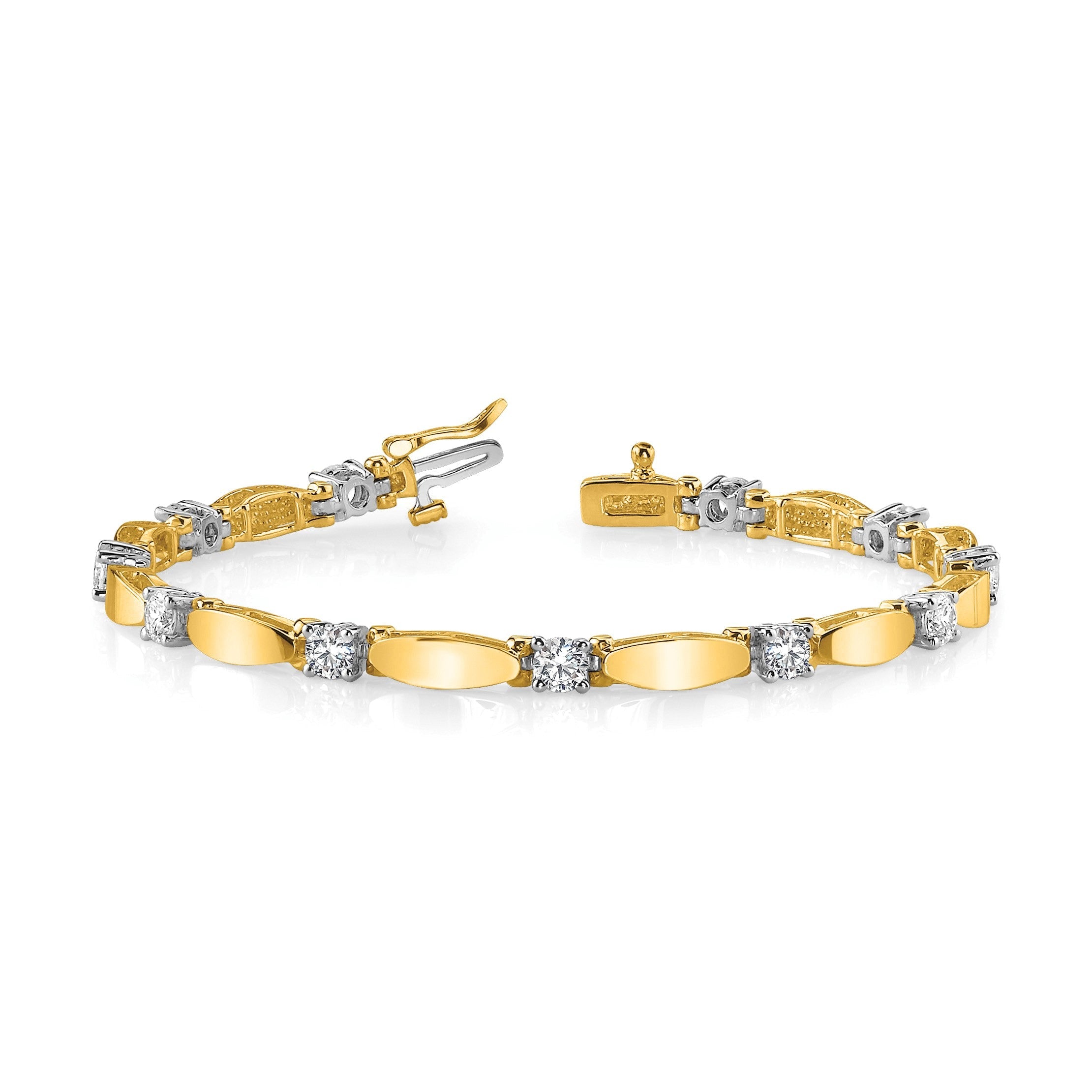 14K Bicolor Komplett 1.13 Karat Rund Aaa Diamant Gebogen Stab Glieder 7 Zoll Tennis Armband