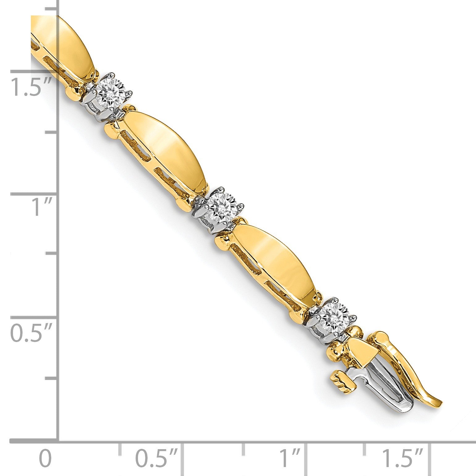14K Bicolor Komplett 1.13 Karat Rund Aa Diamant Gebogen Stab Glieder 7 Zoll Tennis Armband