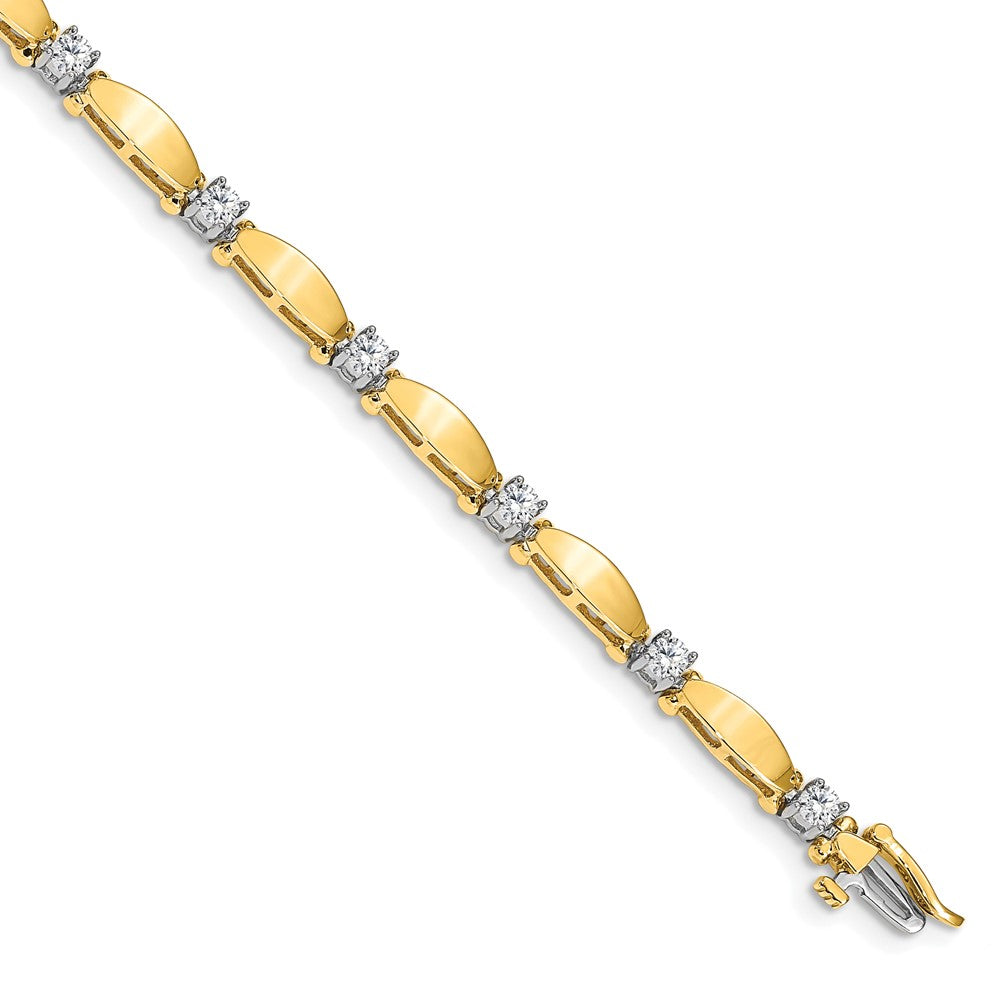 14K Bicolor Komplett 1.13 Karat Rund Aa Diamant Gebogen Stab Glieder 7 Zoll Tennis Armband