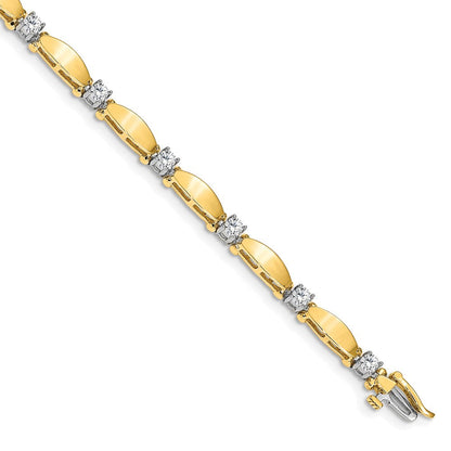 14K Bicolor Komplett 1.13 Karat Rund Aa Diamant Gebogen Stab Glieder 7 Zoll Tennis Armband