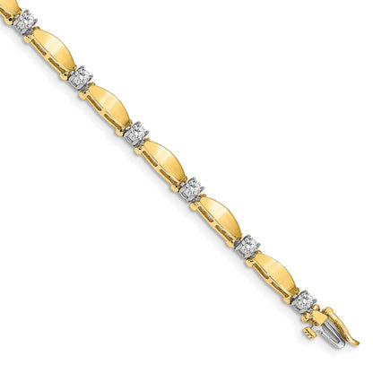 14K Bicolor Komplett 1.13 Karat Rund Aa Diamant Gebogen Stab Glieder 7 Zoll Tennis Armband