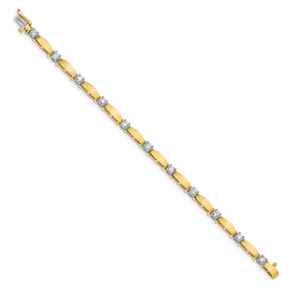 14K Bicolor Komplett 1.87 Karat Rund Aa Diamant Gebogen Stab Glieder 7 Zoll Tennis Armband