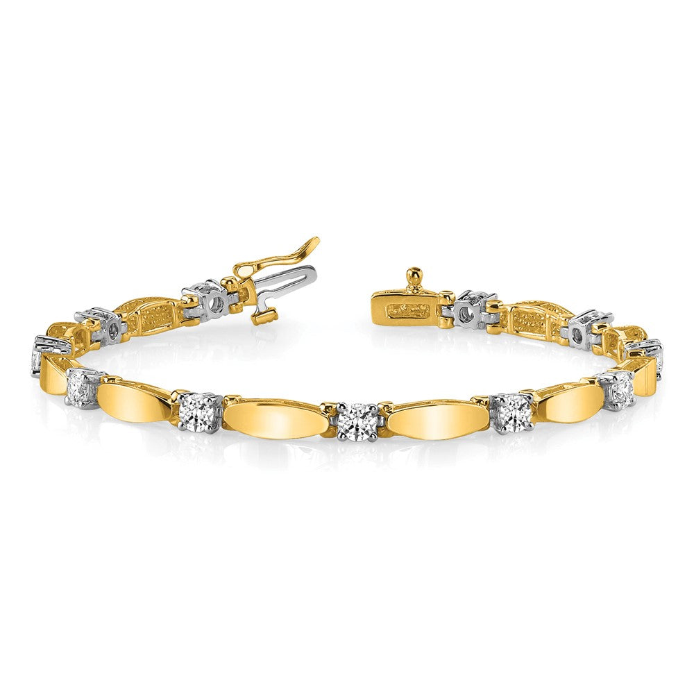 14K Bicolor Komplett 1.87 Karat Rund Aa Diamant Gebogen Stab Glieder 7 Zoll Tennis Armband