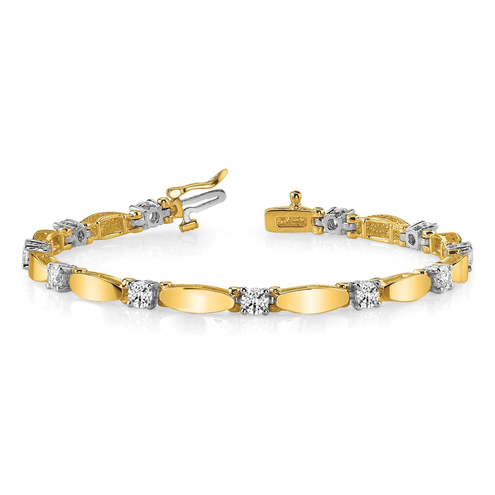 14K Bicolor Komplett 1.87 Karat Rund Aaa Diamant Gebogen Stab Glieder 7 Zoll Tennis Armband