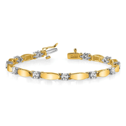 14K Bicolor Komplett 1.87 Karat Rund A Diamant Gebogen Stab Glieder 7 Zoll Tennis Armband