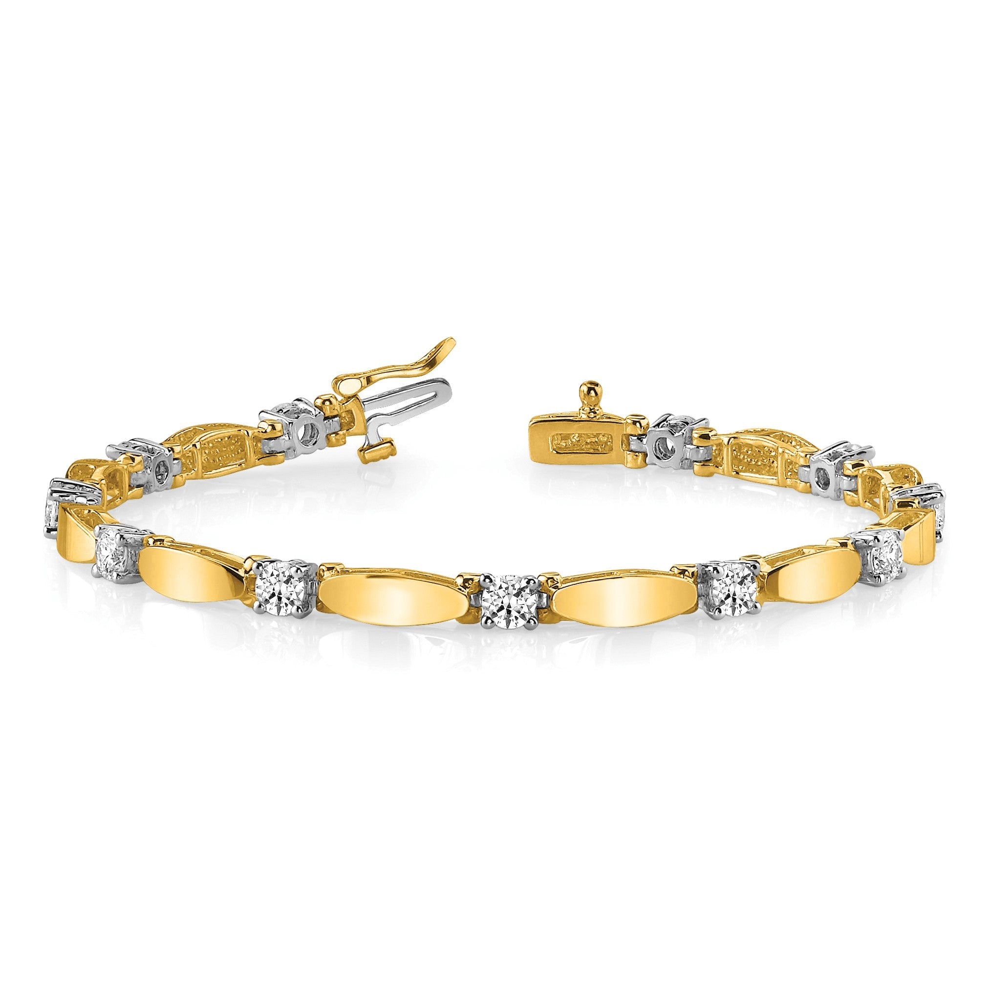 14K Bicolor Komplett 1.87 Karat Rund Aa Diamant Gebogen Stab Glieder 7 Zoll Tennis Armband