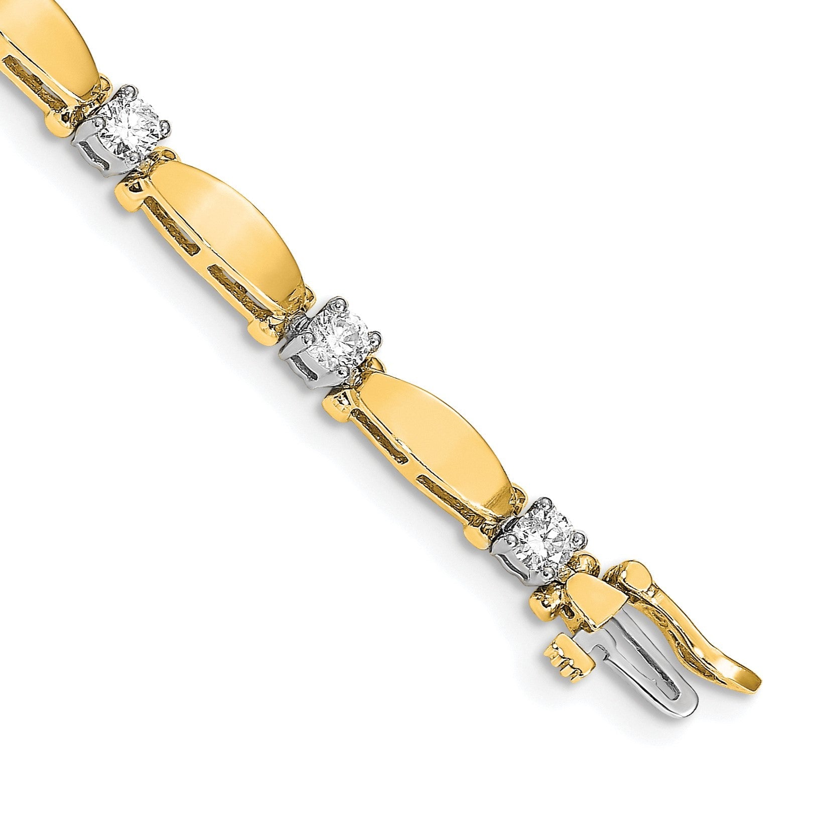 14K Bicolor Komplett 1.87 Karat Rund A Diamant Gebogen Stab Glieder 7 Zoll Tennis Armband