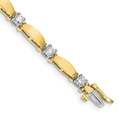 14K Bicolor Komplett 1.87 Karat Rund Aaa Diamant Gebogen Stab Glieder 7 Zoll Tennis Armband