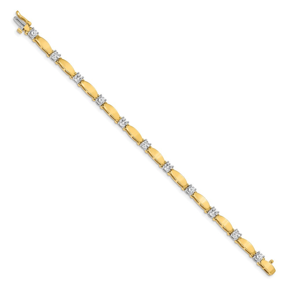 14K Bicolor Komplett 2.75 Karat Rund Aa Diamant Gebogen Stab Glieder 7 Zoll Tennis Armband