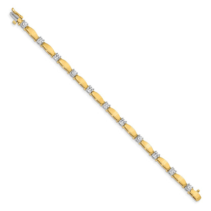 14K Bicolor Komplett 2.75 Karat Rund Aa Diamant Gebogen Stab Glieder 7 Zoll Tennis Armband