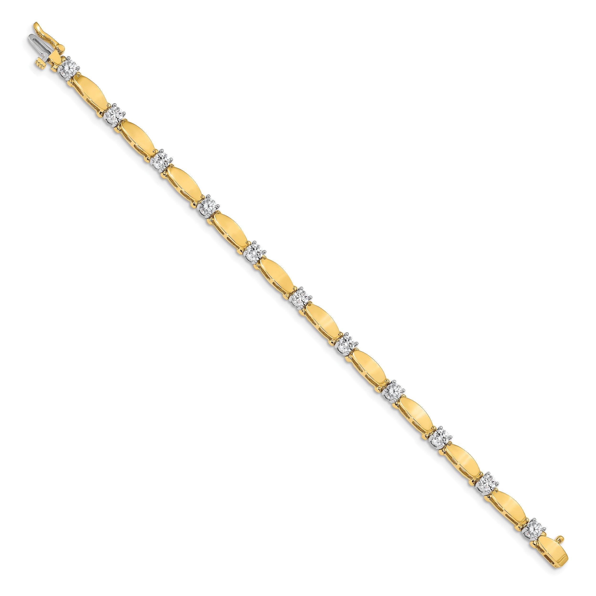 14K Bicolor Komplett 2.75 Karat Rund Aaa Diamant Gebogen Stab Glieder 7 Zoll Tennis Armband