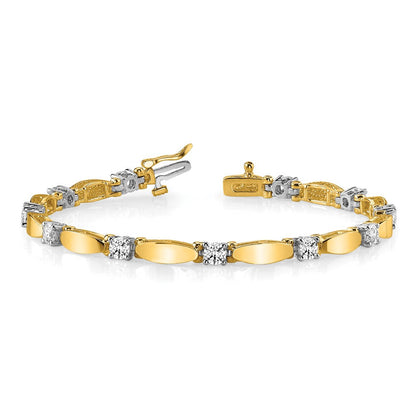 14K Bicolor Komplett 2.75 Karat Rund Aaa Diamant Gebogen Stab Glieder 7 Zoll Tennis Armband