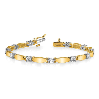 14K Bicolor Komplett 2.75 Karat Rund Aa Diamant Gebogen Stab Glieder 7 Zoll Tennis Armband