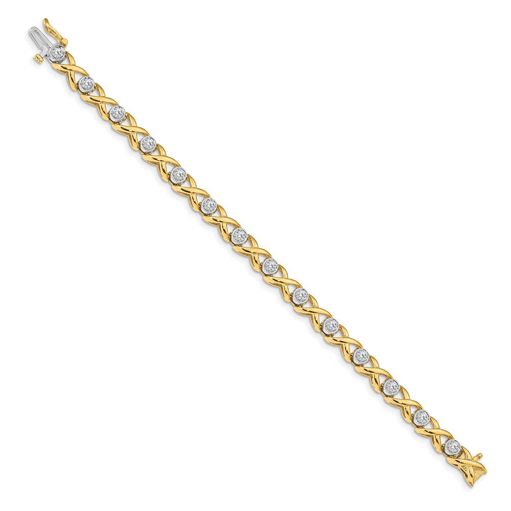 14K Bicolor Komplett 1 Karat Rund Aa Diamant 4 Krappen X Design 7 Zoll Tennis Armband