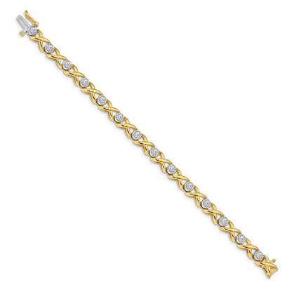 14K Bicolor Komplett 1 Karat Rund Aaa Diamant 4 Krappen X Design 7 Zoll Tennis Armband