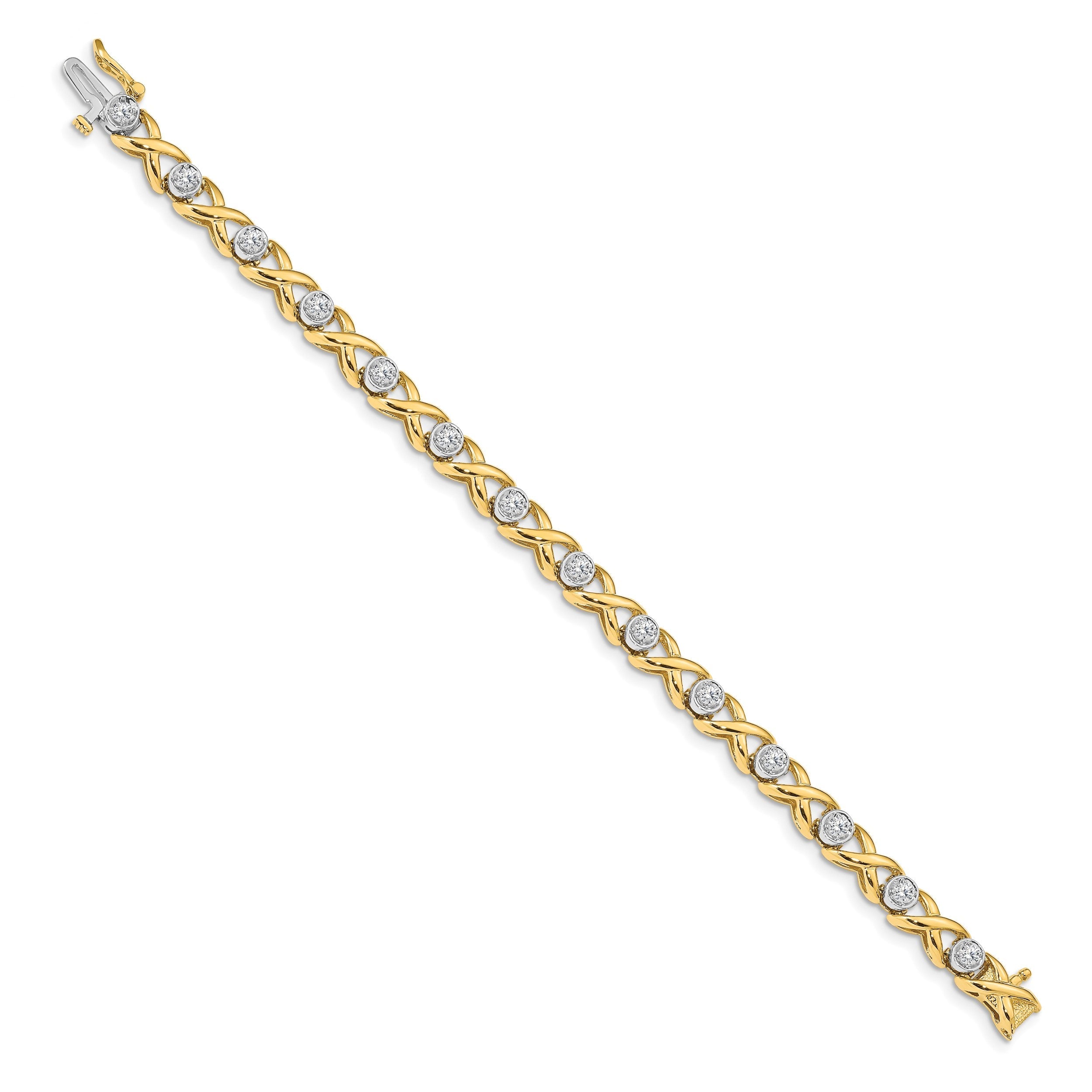 14K Bicolor Komplett 1 Karat Rund Aaa Diamant 4 Krappen X Design 7 Zoll Tennis Armband