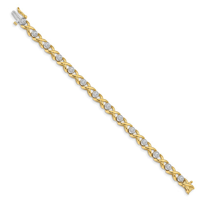 14K Bicolor Komplett 1 Karat Rund Aaa Diamant 4 Krappen X Design 7 Zoll Tennis Armband