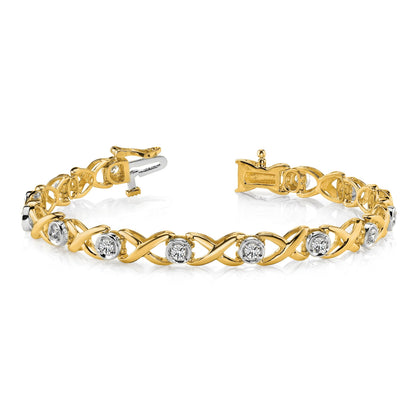 14K Bicolor Komplett 1 Karat Rund Vs Diamant 4 Krappen X Design 7 Zoll Tennis Armband
