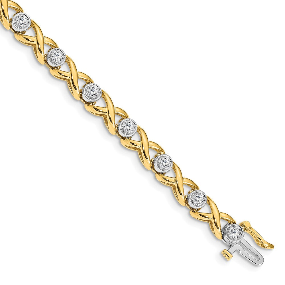 14K Bicolor Komplett 1 Karat Rund Aaa Diamant 4 Krappen X Design 7 Zoll Tennis Armband