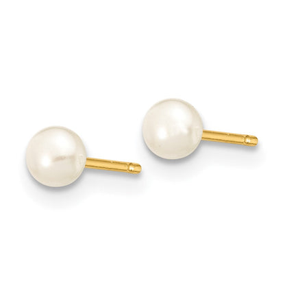 14K Gelbgold 3 4mm Weiß Knopf Süßwasser Zuchtperle Ohrstecker