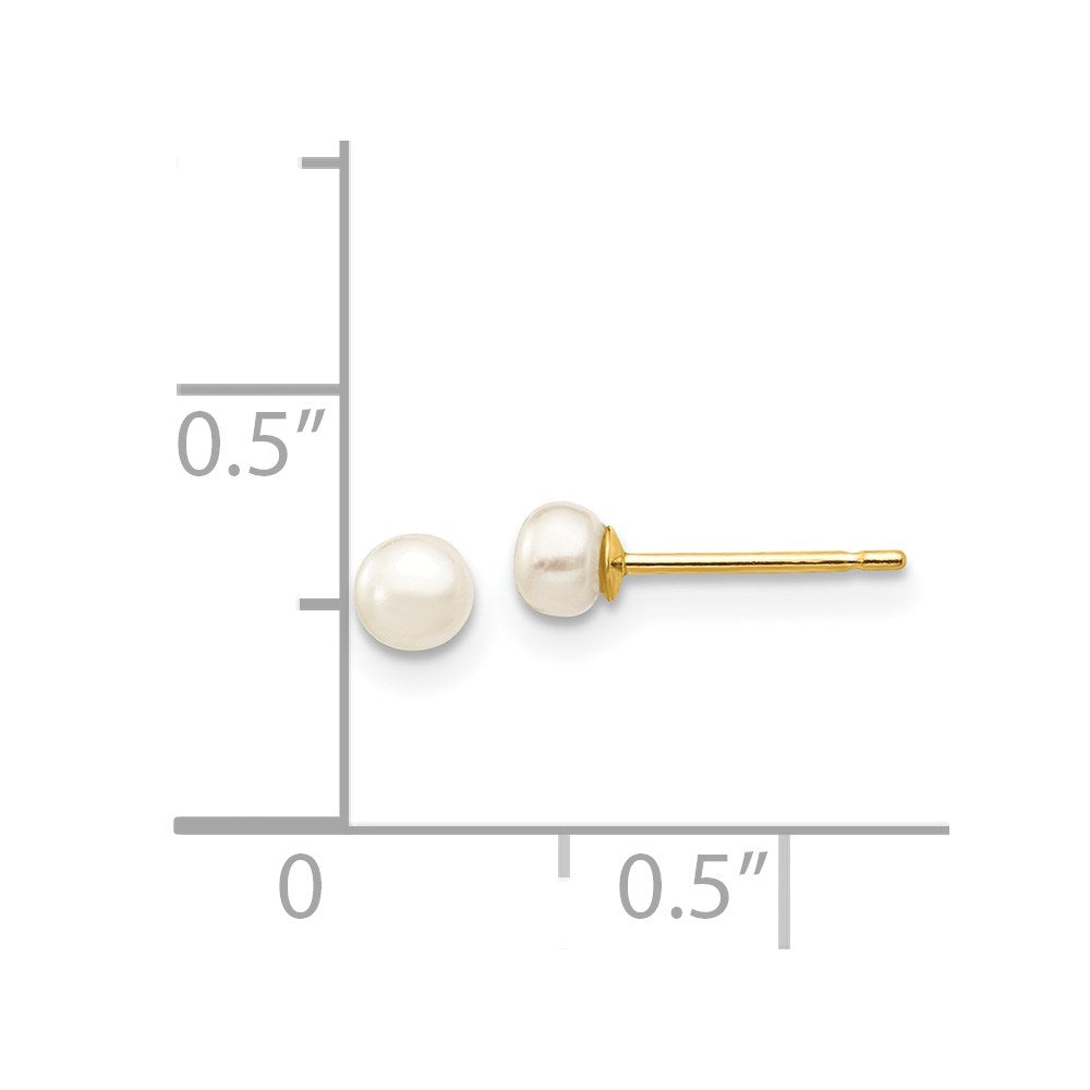 14K Gelbgold 3 4mm Weiß Knopf Süßwasser Zuchtperle Ohrstecker