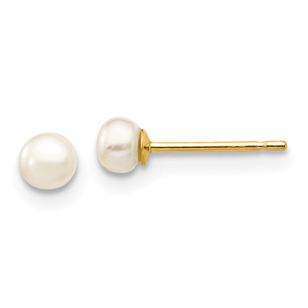 14K Gelbgold 3 4mm Weiß Knopf Süßwasser Zuchtperle Ohrstecker