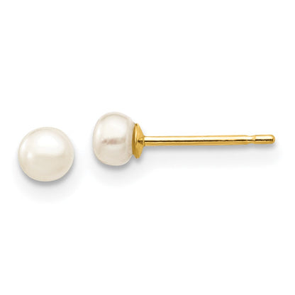 14K Gelbgold 3 4mm Weiß Knopf Süßwasser Zuchtperle Ohrstecker