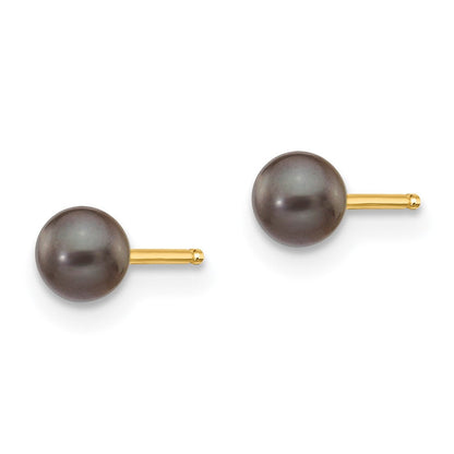 14K Gelbgold 3 4mm Schwarz Rund Süßwasser Zuchtperle Ohrstecker