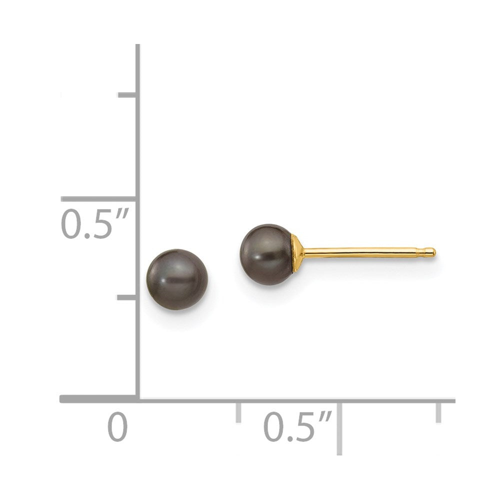 14K Gelbgold 3 4mm Schwarz Rund Süßwasser Zuchtperle Ohrstecker