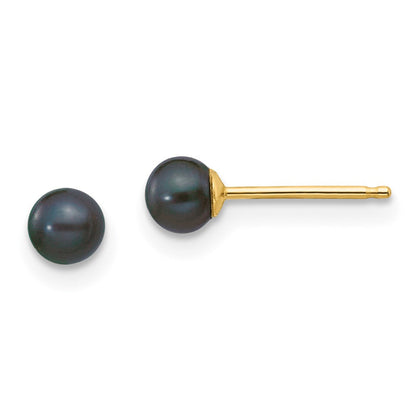 14K Gelbgold 3 4mm Schwarz Rund Süßwasser Zuchtperle Ohrstecker
