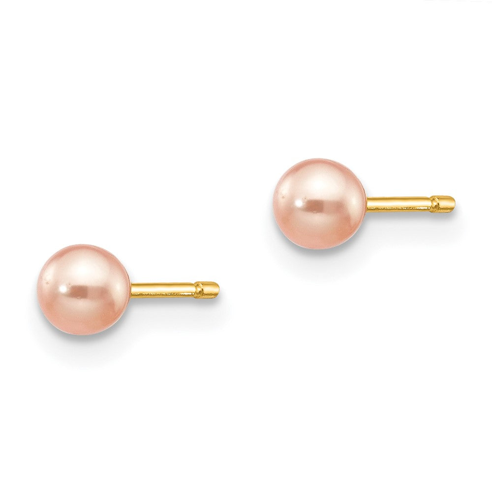 14K Gelbgold 3 4mm Rosa Rund Süßwasser Zuchtperle Ohrstecker