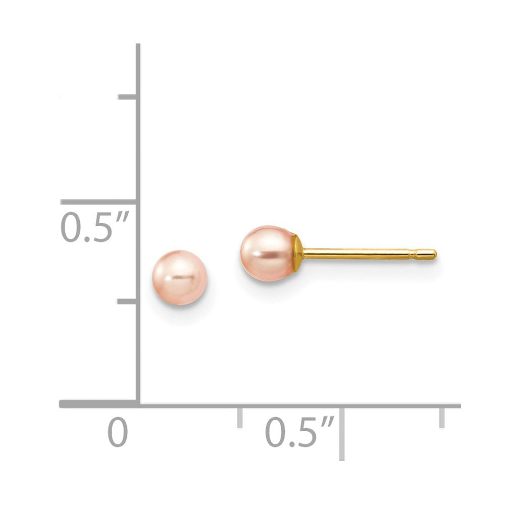 14K Gelbgold 3 4mm Rosa Rund Süßwasser Zuchtperle Ohrstecker
