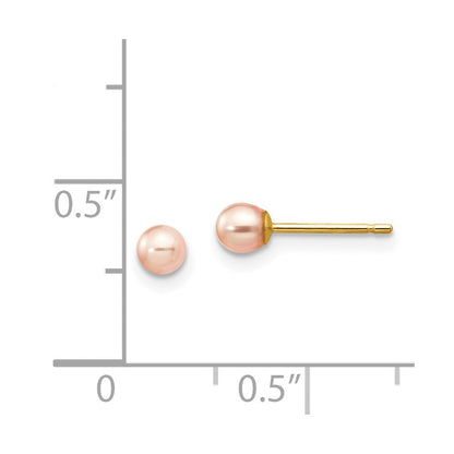 14K Gelbgold 3 4mm Rosa Rund Süßwasser Zuchtperle Ohrstecker